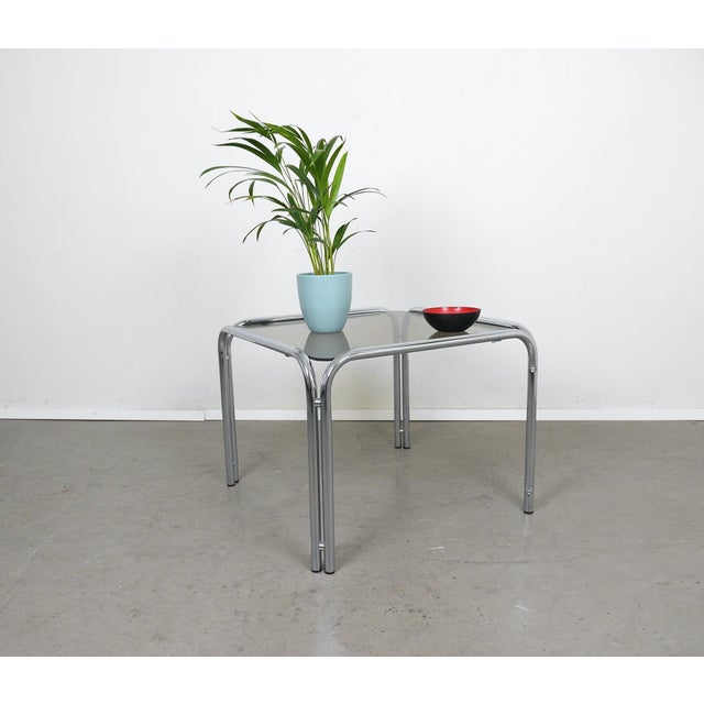 Square Tubular Steel Side Table with Smoked Glass Top, Germany, 1970s For Sale - Image 6 of 15