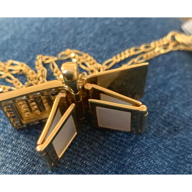 Sapphire & Diamond Photo Frame Book Pendant 8 Mother of Pearl Leaves 18K Gold For Sale - Image 9 of 18