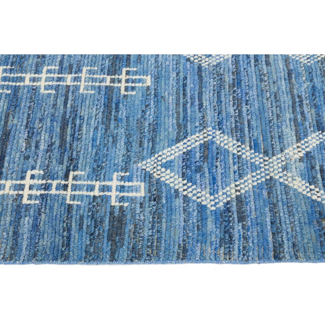 Blue 8 X 10 Contemporary Moroccan Style Wool Rug in Blue With Grometric Motifs For Sale - Image 8 of 11