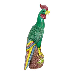 Vintage Chinese Glazed Ceramic Rooster Figurine Shiwan Style Earthenware