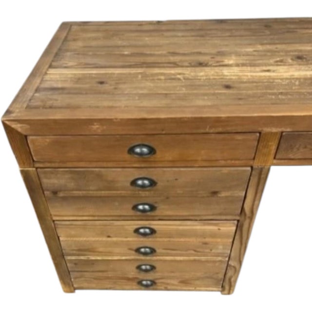 Rustic Large Pine Multi Drawer Desk For Sale - Image 3 of 3