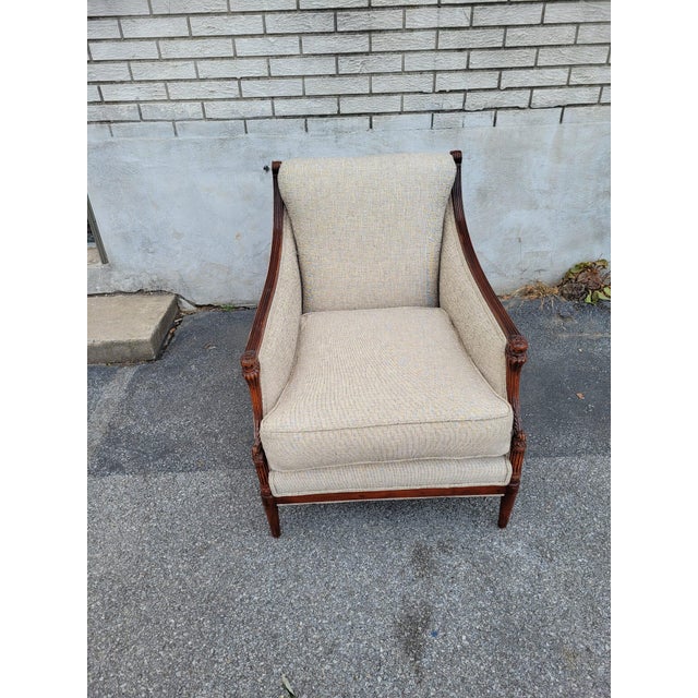 Italian Antique 1920s Italian Beechwood Living Room Chair, Hand-Carved & Upholstered For Sale - Image 3 of 10
