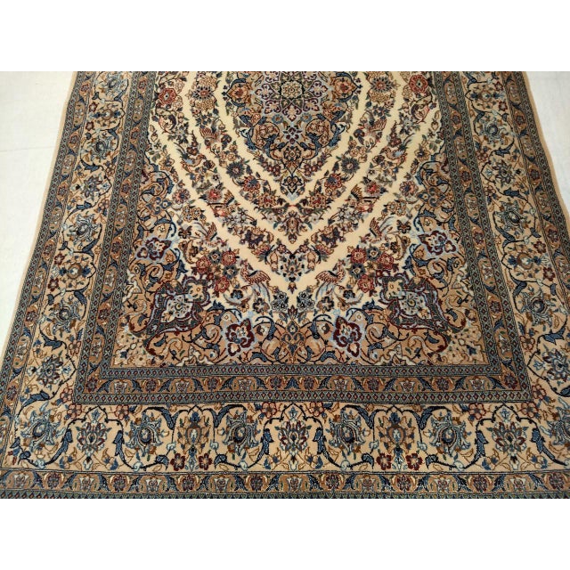 Vintage Nain Area Rug, Hand-Knotted Wool & Silk, Garden of Paradise Pattern, 4x7, Ivory & Blue For Sale - Image 11 of 12