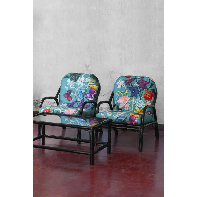 Living Room Set in Black Lacquered Bamboo with Dedar Fabric Cushions, 1970, Set of 4 For Sale - Image 12 of 12