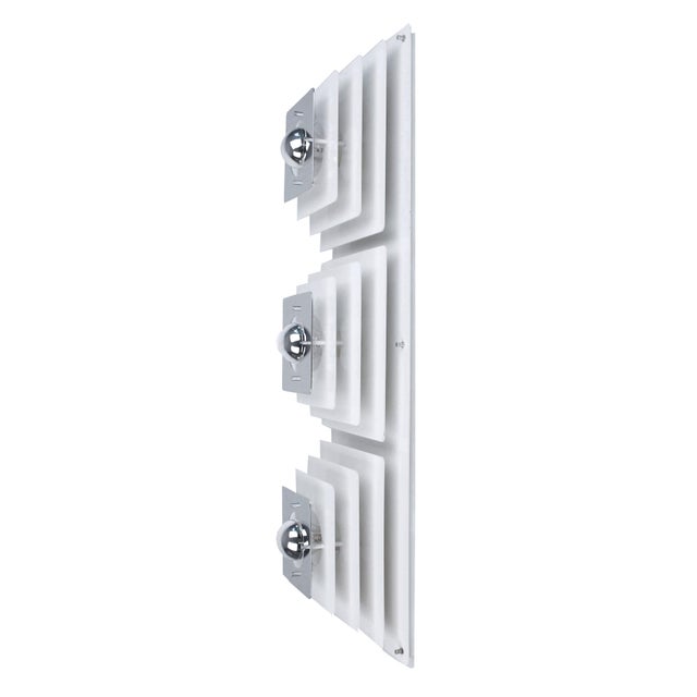 Large mid century modern architectonic / sculptural light panel by honsel with 3 pyramid lights made out of 3 stacked...