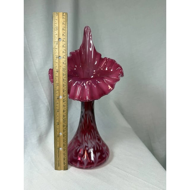 1970s Vintage MCM Fenton Cranberry Pulpit Fern Opalescent Tulip Vase For Sale - Image 5 of 7