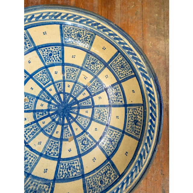 Moroccan 20th Century Moroccan Blue and White Fassi Pottery Wall Charger Bowl For Sale - Image 3 of 12