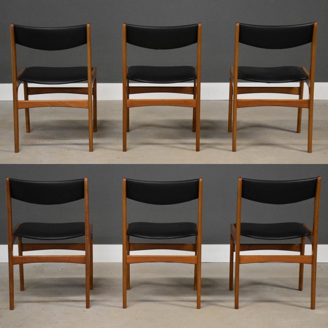 Mid-Century Modern 1960s Danish Modern Teak Black Dining Chairs - Set of 6 For Sale - Image 3 of 9