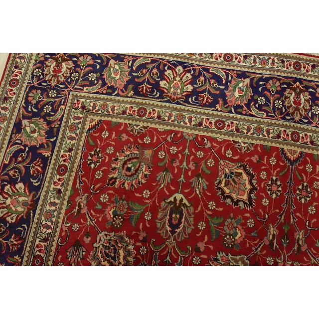 Textile Tabriz Rug 10’2” X 11’5” Red Wool Vintage Traditional Hand-Knotted Carpet For Sale - Image 7 of 15