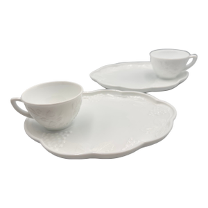1950s Indiana Colony White Harvest Milk Glass Luncheon Tea Snack Tray & Cup 4pc Set