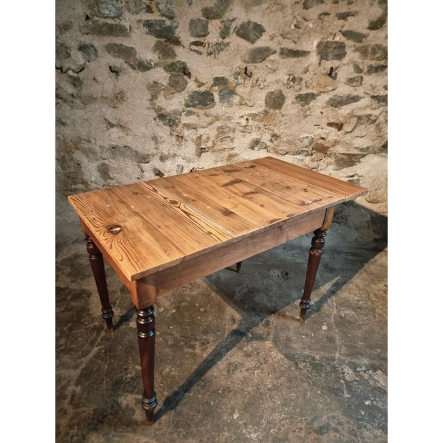 Wood Vintage French Pine Table with Extendable Side, 1930s For Sale - Image 7 of 17