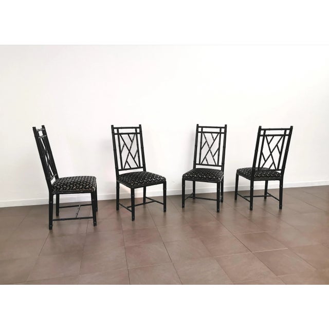 Beige Dining Chairs in Black Enameled Wood and Smooth Velvet, Italy, 1980s, Set of 4 For Sale - Image 8 of 13