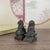 Metal Pair of Miniature Bronze Guardian Lions – 1.8" Foo Dog Statues on Pedestals For Sale - Image 7 of 9