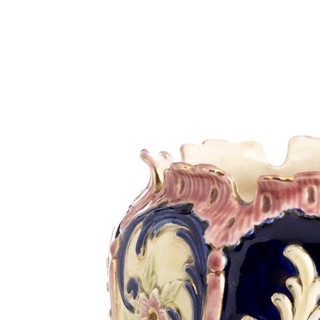 Earthenware - Eichwald Cachepot. Made of 20th-century majolica, attributed to Eichwald; polychrome and relief decoration...
