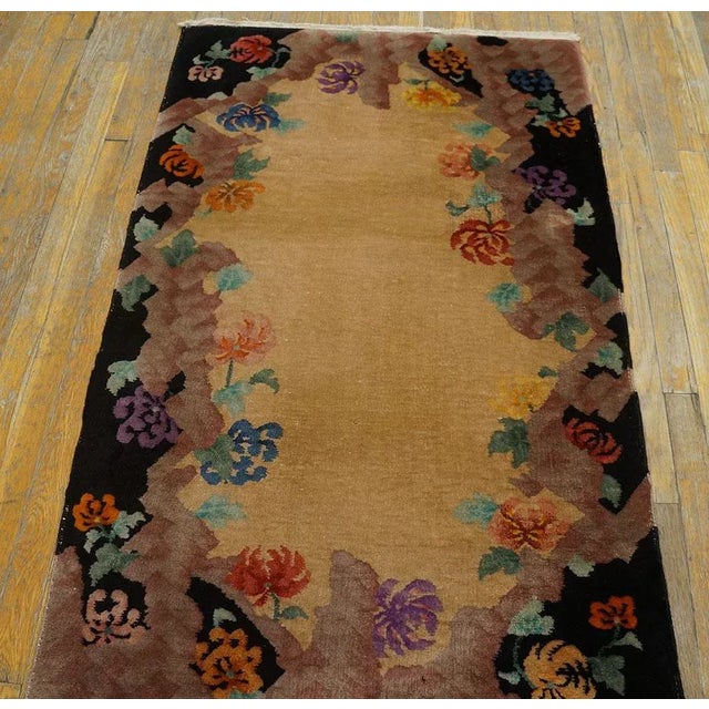 1920s Tan Camel Floral Antique Chinese Art Deco Rug 3' X 4'8'' by Nichols Workshop Wool Knotted Carpet For Sale - Image 4 of 8