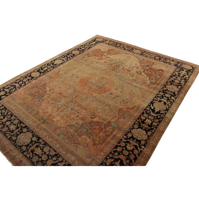 Traditional Hand-Knotted Antique Mohtashem Rug in Beige Brown and Red Medallion Pattern For Sale - Image 3 of 6