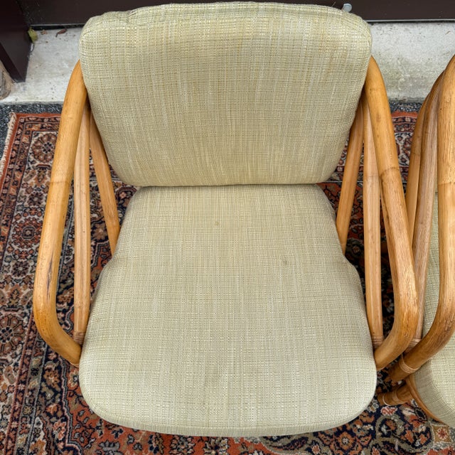 Wood 1970s Ficks Reed Mid Century Modern Bamboo / Rattan Swivel Dinette Chairs - A Pair For Sale - Image 7 of 18