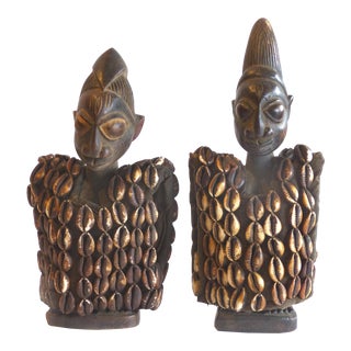 Yorba Nigeria Ibeji Twins With Cowrie Shells - A Pair For Sale