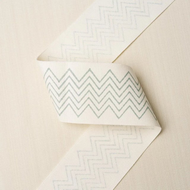 Contemporary Schumacher Leora Hand Blocked Tape Narrow In Sky For Sale - Image 3 of 4