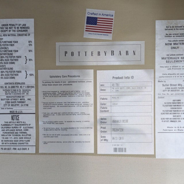 Cream Pottery Barn Air Roll Arm Sectional With Chaise in Twill Cream For Sale - Image 8 of 8