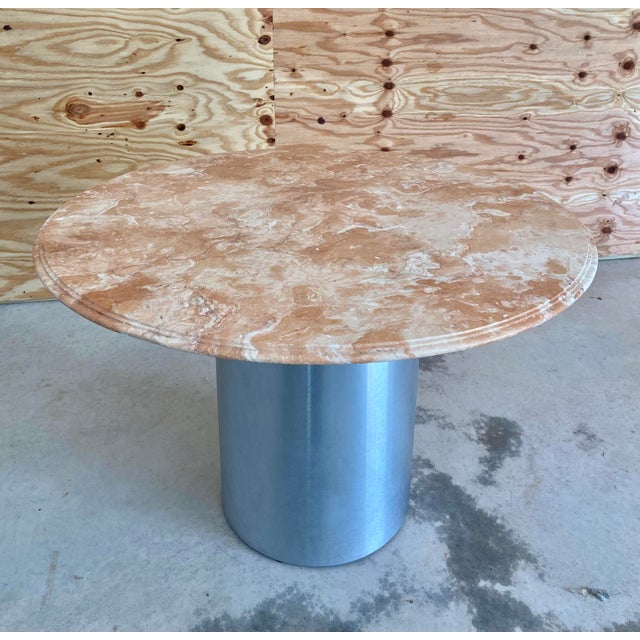 Postmodern Steel Pedestal + Marble Dining Table For Sale - Image 6 of 12
