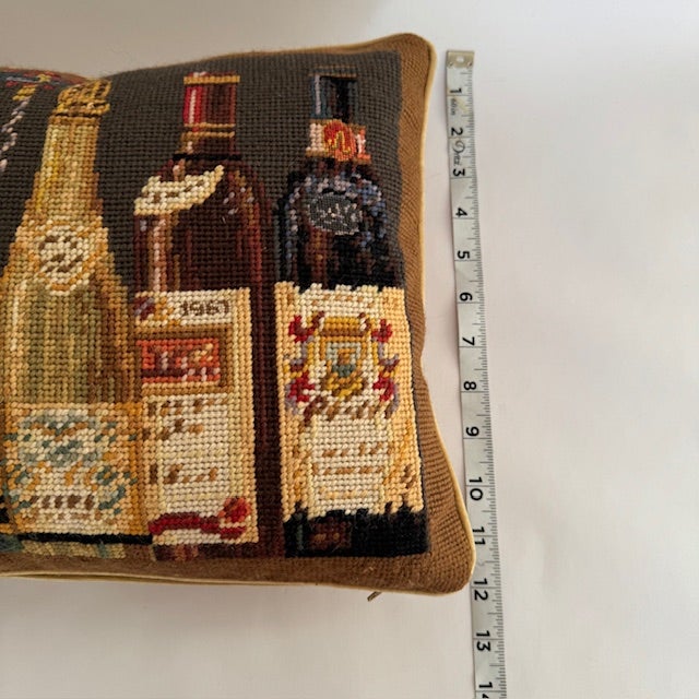 Chelsea Textiles Wine Bottle Needlepoint Pillow – 100% Wool, Down Insert, English Estate Style For Sale - Image 12 of 14