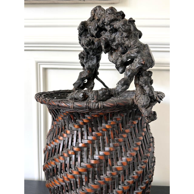 Extraordinary Smoke Bamboo Basket with Wisteria Root Handle Meiji Period For Sale - Image 10 of 14