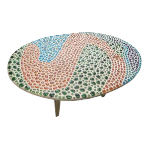 1967 Signed Psychedelic Glass Mosaic Coffee Table Studio Craft Folk Art
