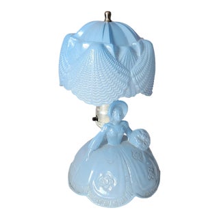 Vintage Art-Deco Blue Glass l.e. Smith "Southern Belle" Boudoir Lamp 1940s #2 For Sale