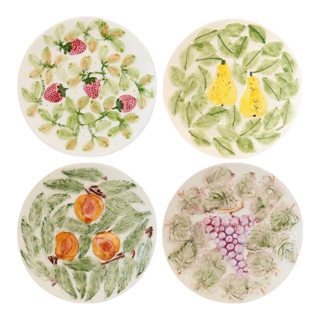 Midcentury Italian Faience Fruit Plates, S/4 For Sale