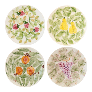 Midcentury Italian Faience Fruit Plates, S/4