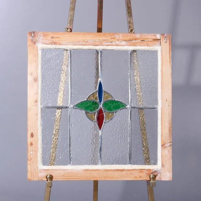 Arts & Crafts Antique Arts & Crafts Leaded Stained Glass Window, Stylized Floral Design, Circa 1920 For Sale - Image 3 of 9