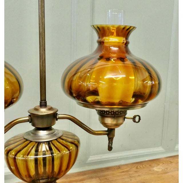 Glass Vintage Twin Brass Table Lamp, 1970 For Sale - Image 7 of 8
