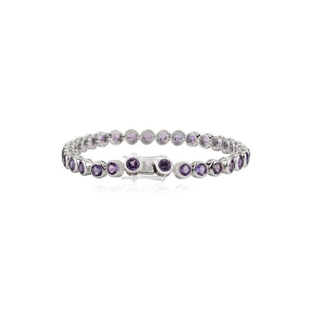Handmade Round Cut Amethyst Gemstone Tennis Bracelet for Women For Sale - Image 9 of 12