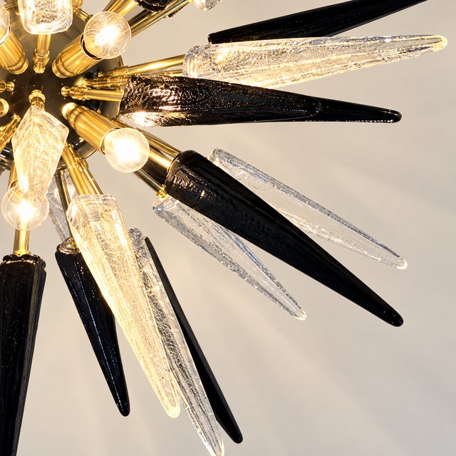 Metal Sputnik Light with 51 Black and Transparent Murano Tips from Justfurnituress SRL For Sale - Image 7 of 10