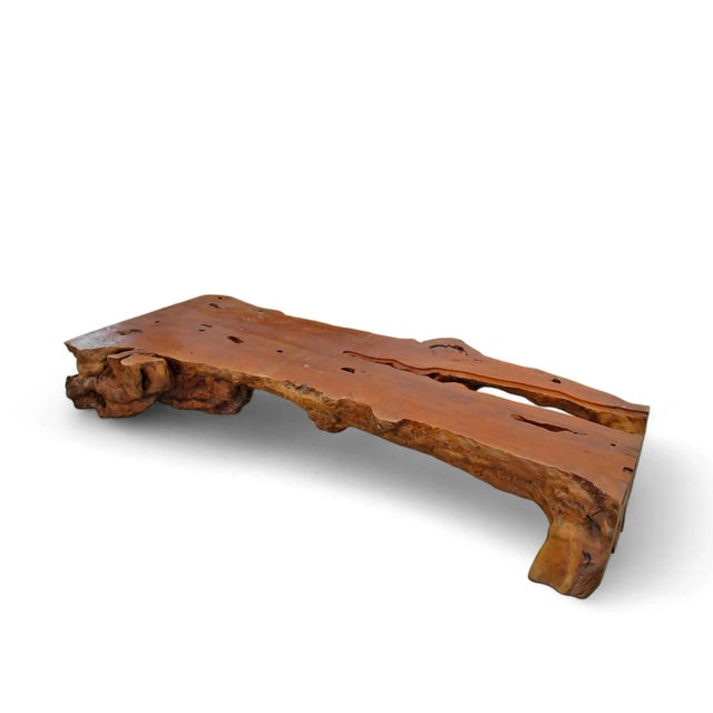 Organic Modern One Slab Lychee Burl Coffee Table For Sale In Greensboro - Image 6 of 12