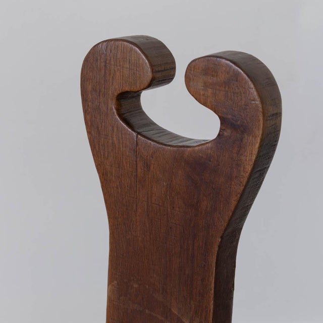 Brown 1950s French Brutalist Carved Wood Tripod Chair For Sale - Image 8 of 11