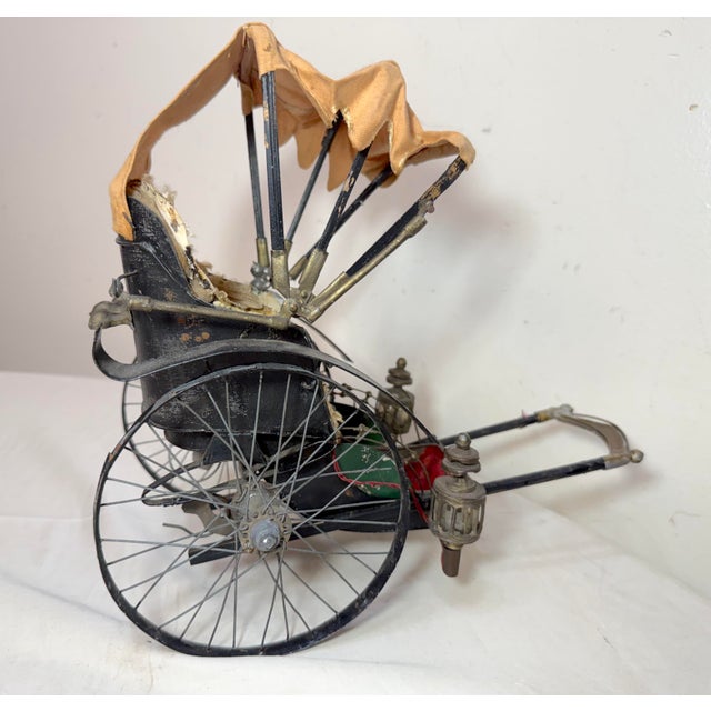 Antique 19th Century Handmade Mixed Media Tole Running Rickshaw Mini Sculpture For Sale - Image 9 of 18