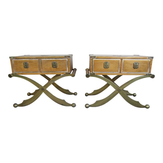 Rare 1960s Campaign Style End Tables/Nightstands by Bernhardt, a Pair For Sale