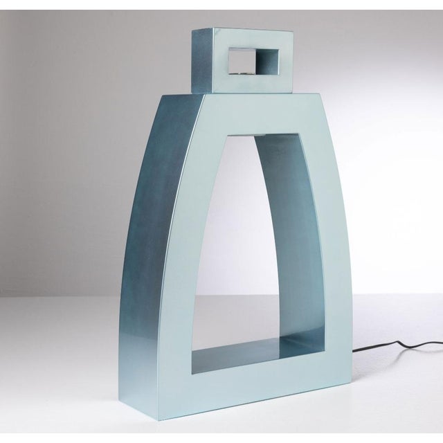 Table Lamp in Blue Lacquered Wood attributed to Andrea Anastasio for Zenith, 1980s, in Very Good conditions. Designed 1980...