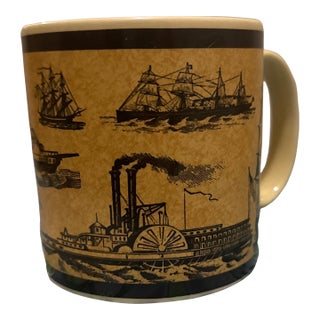 Vintags Russ Berrie Nautical Coffee Mug Sailing Ships Schooner Steamboat Cup For Sale