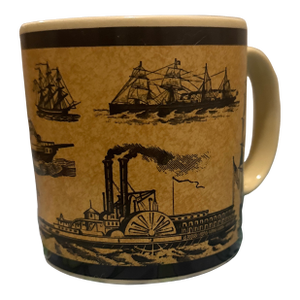 Vintags Russ Berrie Nautical Coffee Mug Sailing Ships Schooner Steamboat Cup