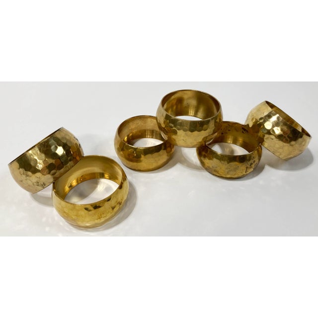 Vintage Hammered Brass Napkin Rings, Set of 6 For Sale In Kansas City - Image 6 of 6