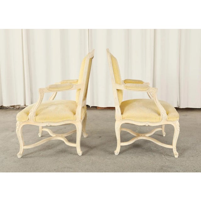 Mid 20th Century French Louis XV Style Painted Fauteuil Armchairs - a Pair For Sale - Image 5 of 13