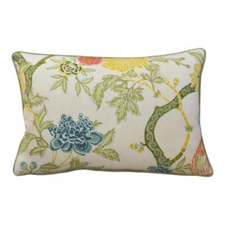 Schumacher Arbre Chinois Botanical Linen Feather/Down Pillow For Sale