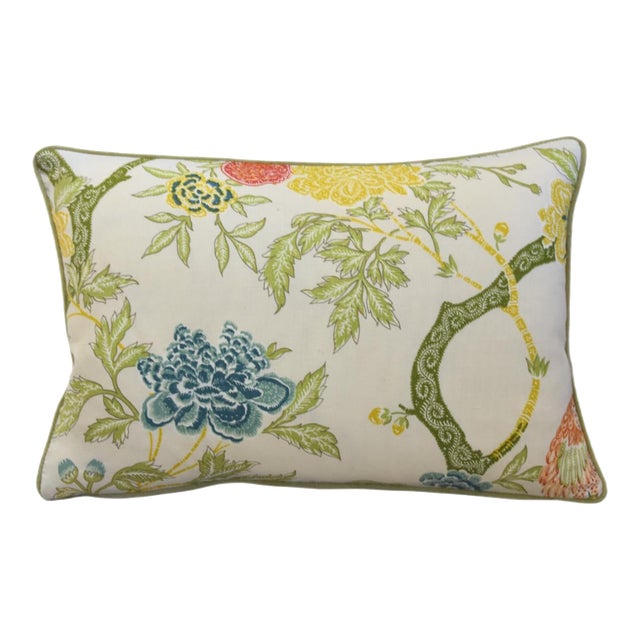 Schumacher Arbre Chinois Botanical Linen Feather/Down Pillow For Sale