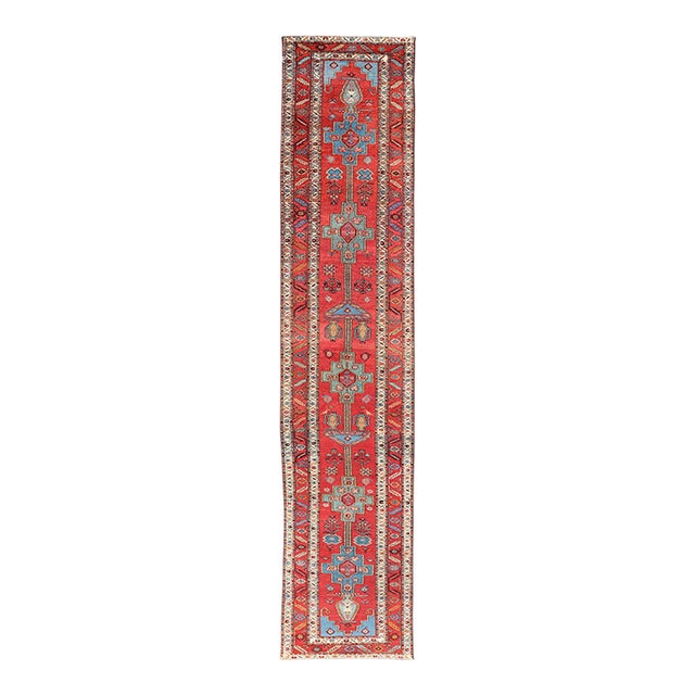 Antique Persian Long Persian Serapi Runner in Wool With Medallion Design 2'9 X 14'5 For Sale