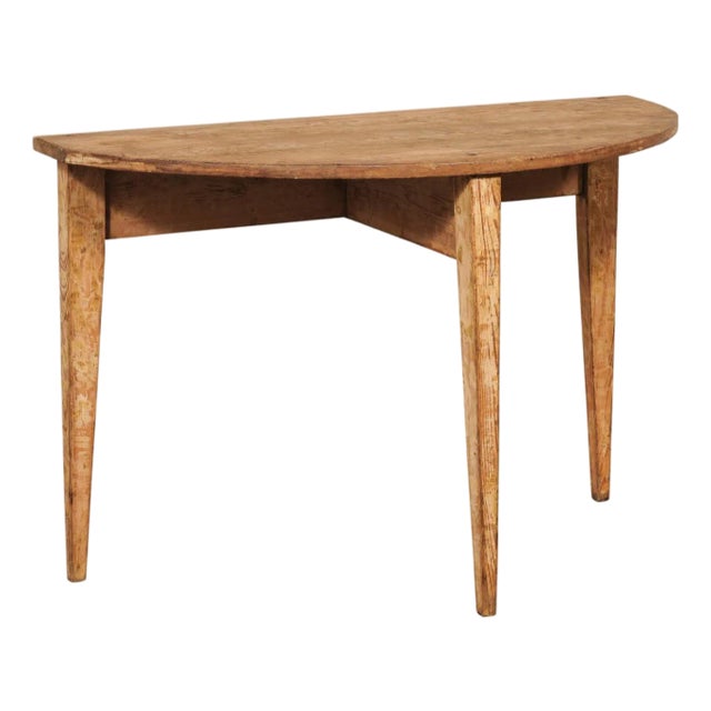 Early 20th Century Swedish Scraped Wood Demi-Lune Table For Sale