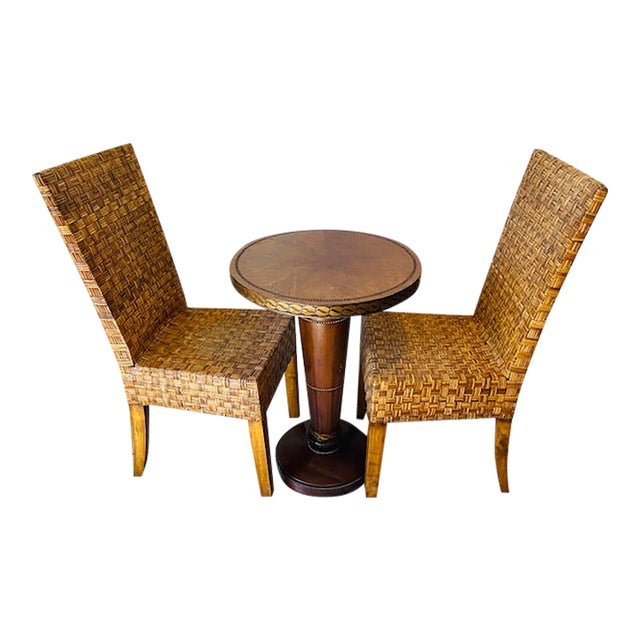 Wood Table & Rattan Chairs, Vintage For Sale