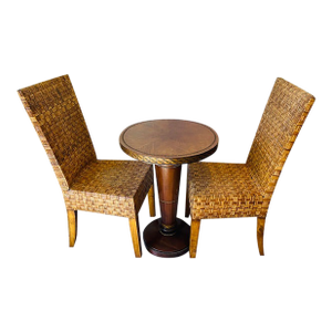 Wood Table & Rattan Chairs, Vintage